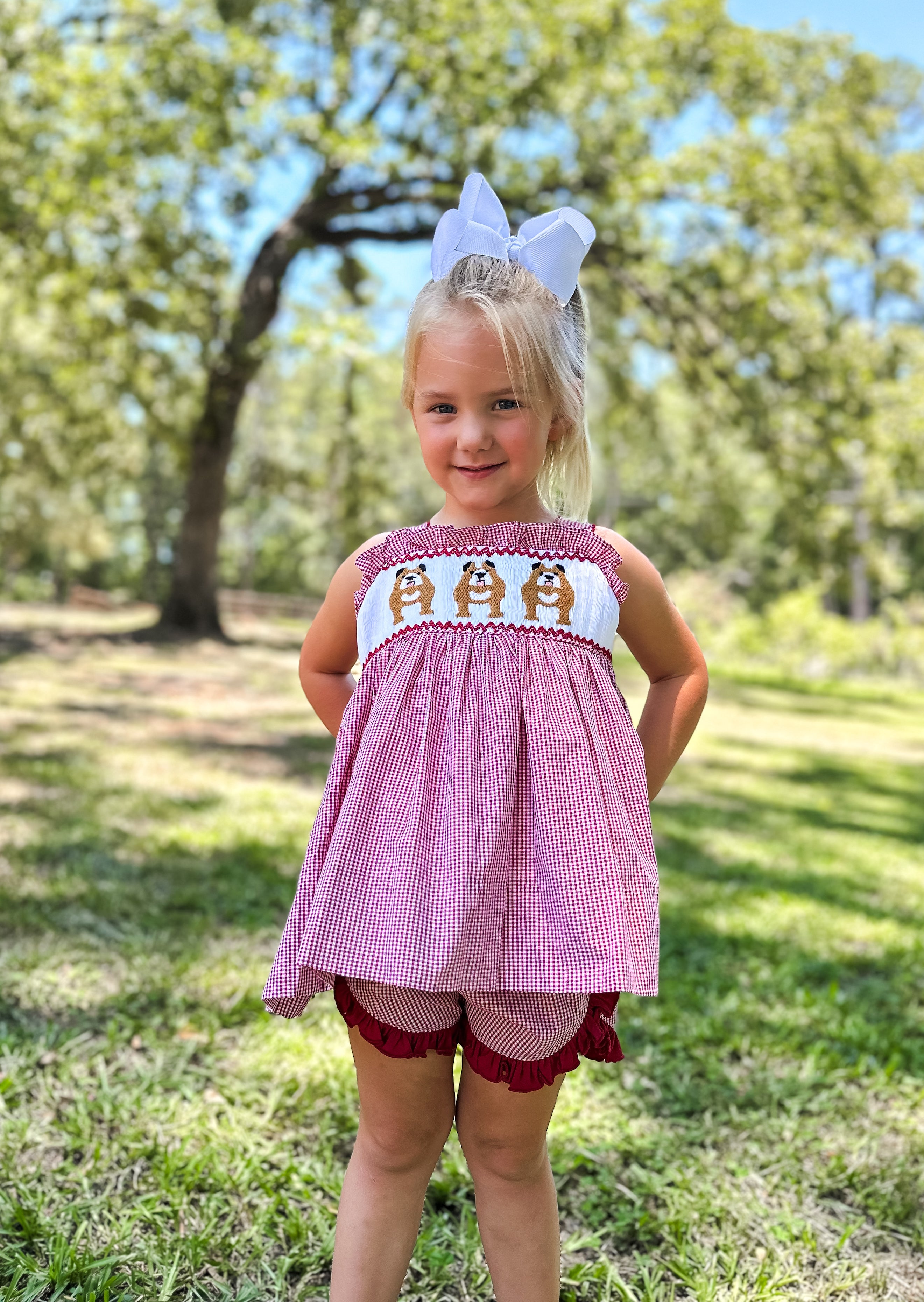 Girls Smocked Bulldogs Short Set
