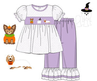 Girls Smocked Spooky Pups Ruffle Pants Set