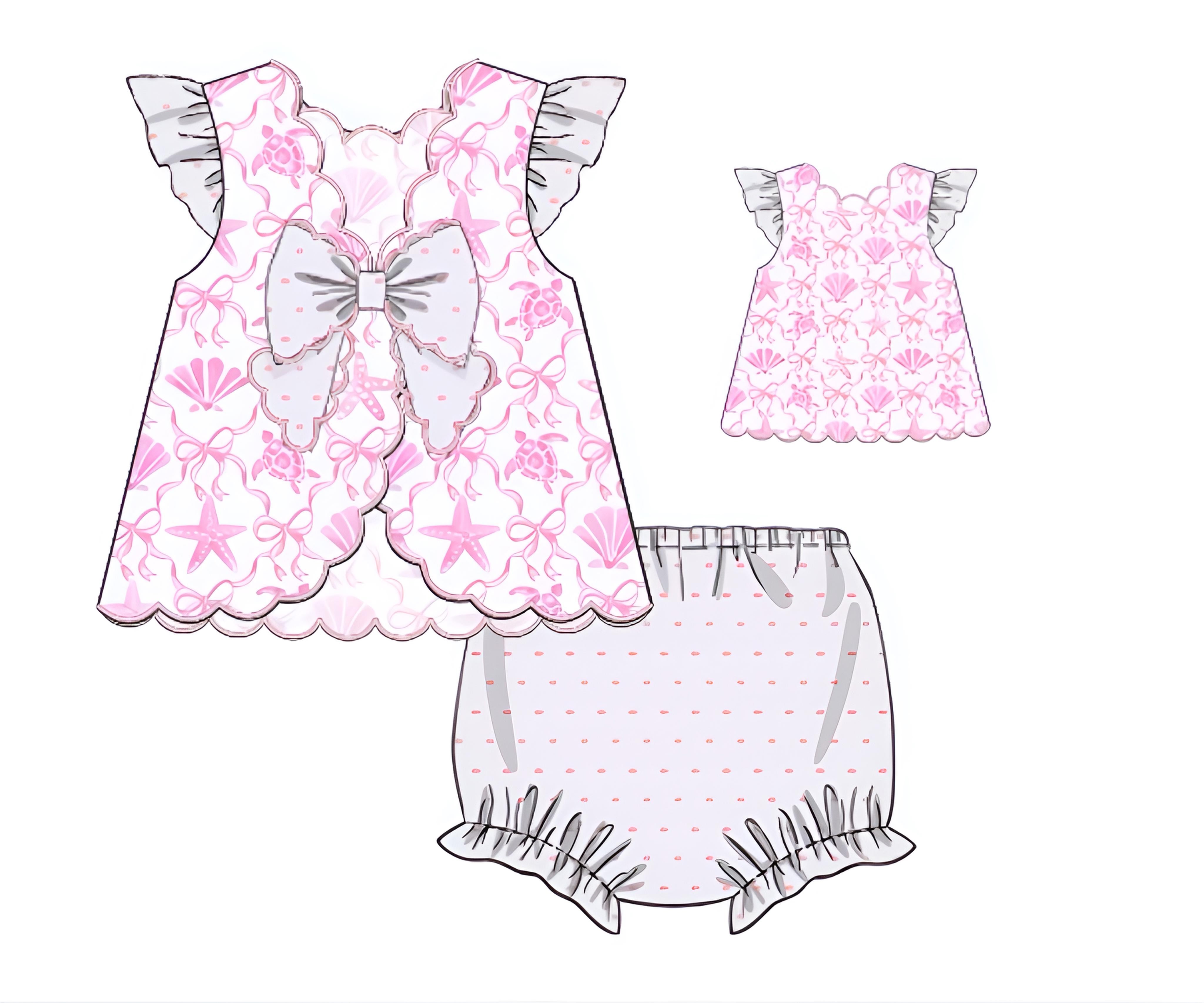 PRE ORDER Girls Watercolor Sea Creatures Bloomer Set ETA: MAY