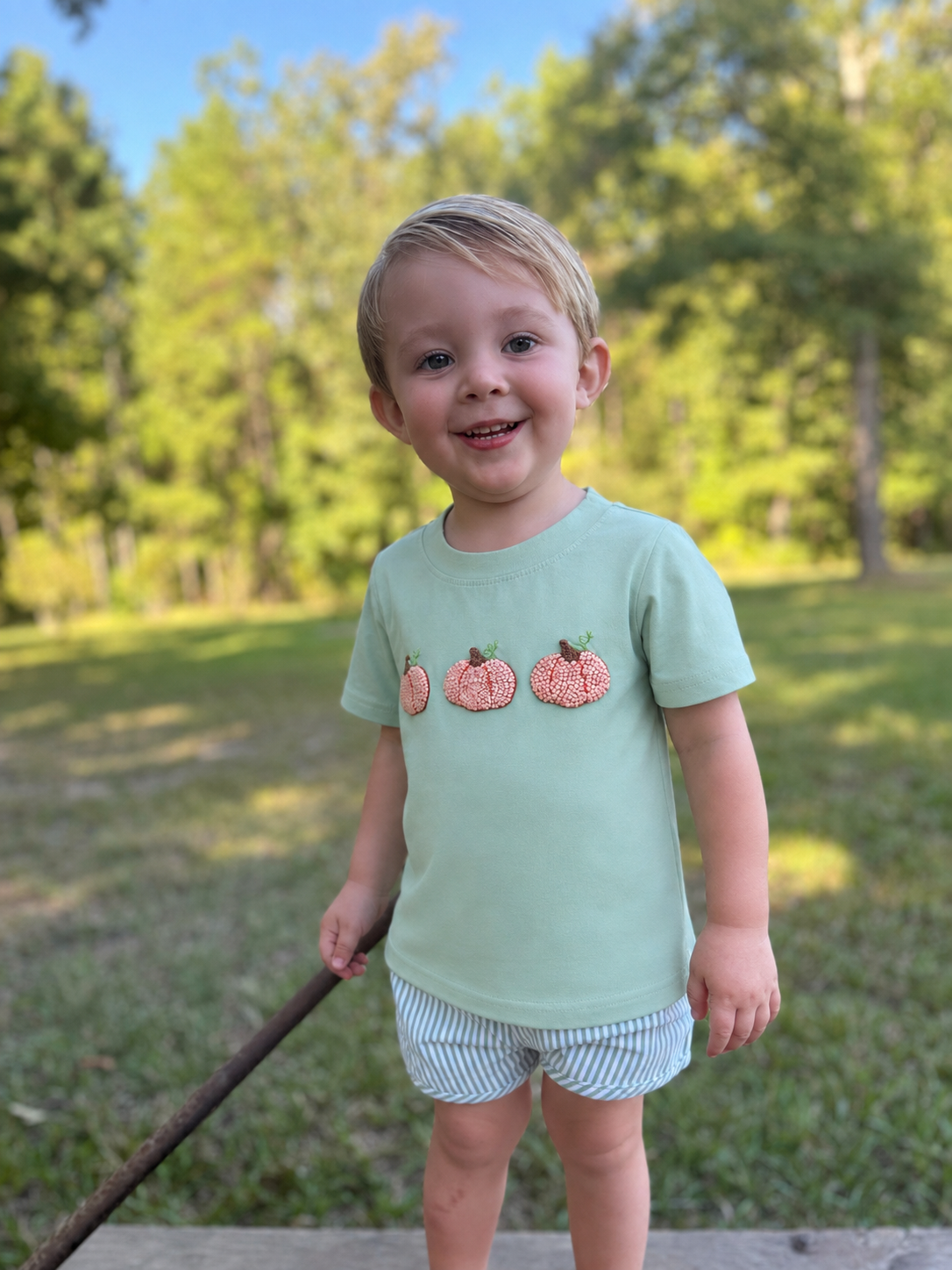 Boys French Knot Pumpkin Short Set