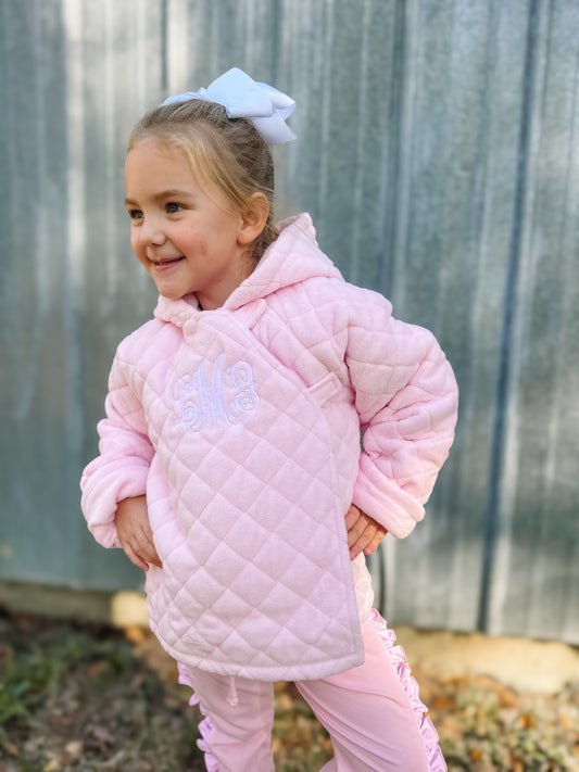 Girls Pink Fleece Quilted Coat