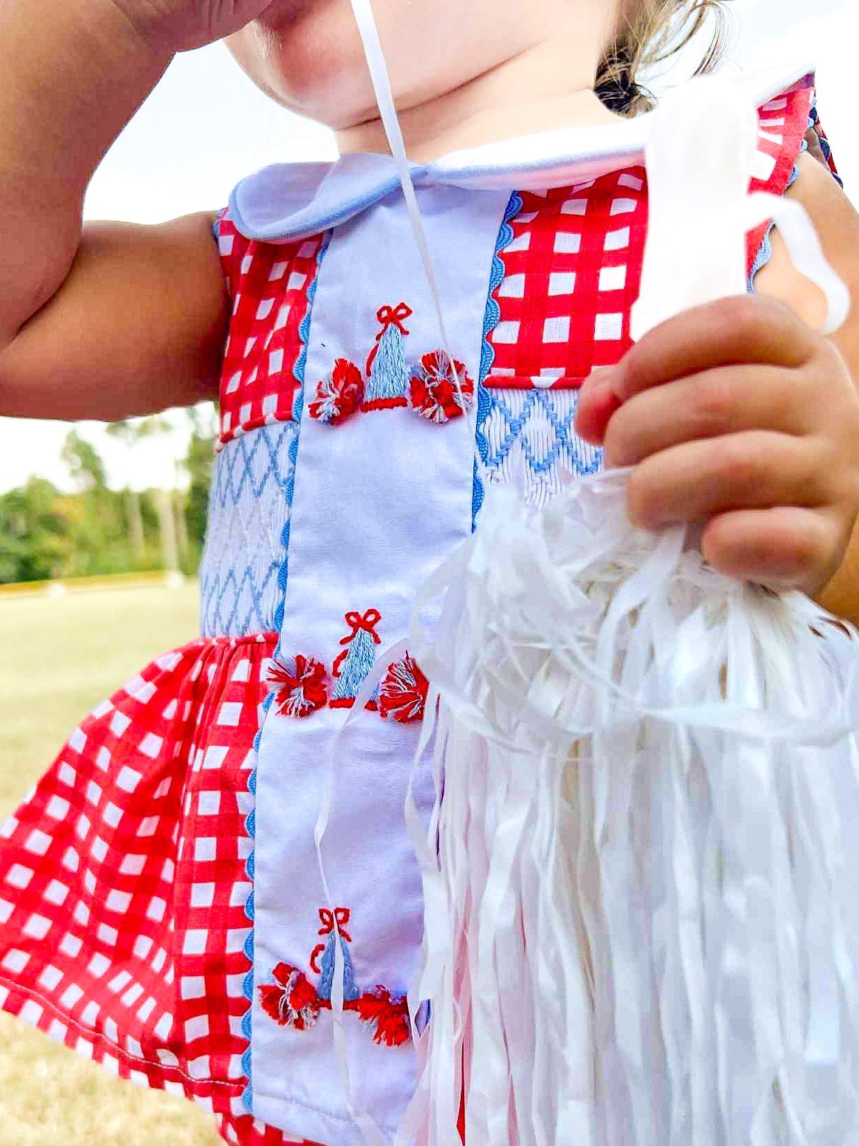 Girls Embroidered Megaphone and 3D Pom Poms Bloomer Set & Dress