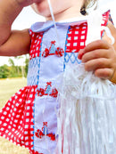 Girls Embroidered Megaphone and 3D Pom Poms Bloomer Set & Dress
