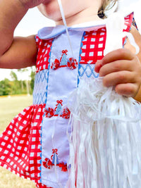 Girls Embroidered Megaphone and 3D Pom Poms Bloomer Set & Dress