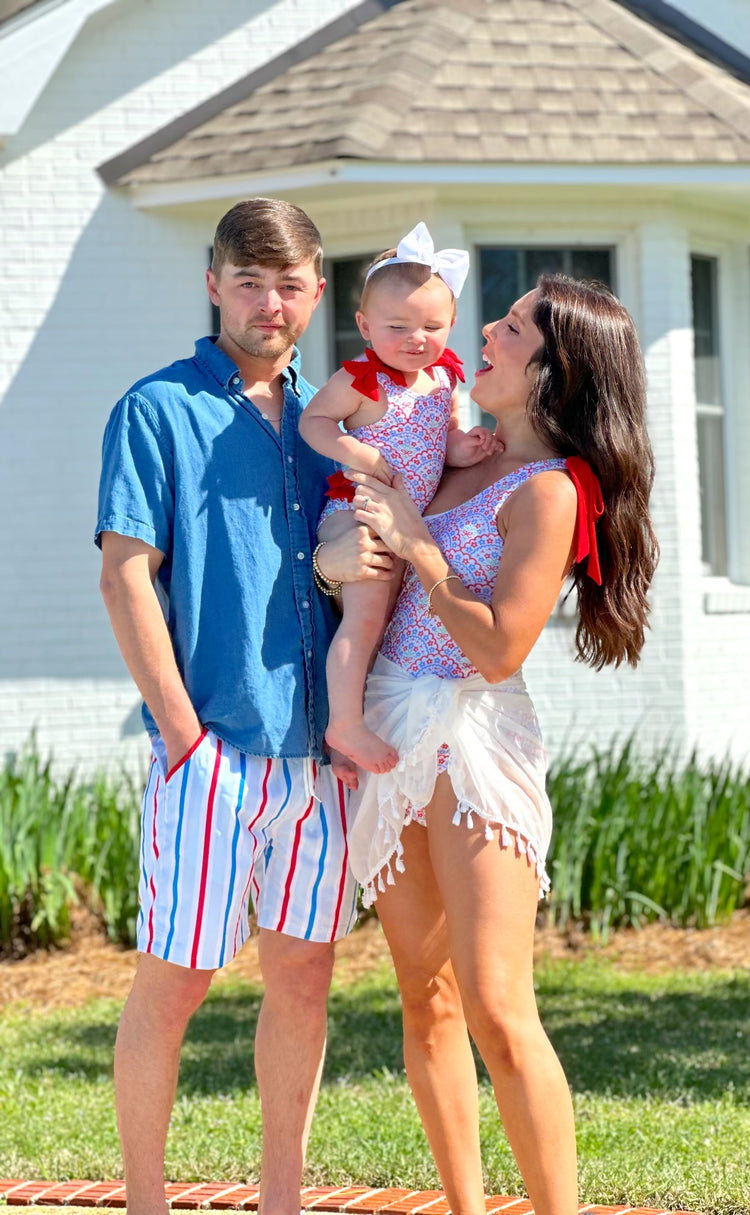 Mens Patriotic Striped Swim Trunks