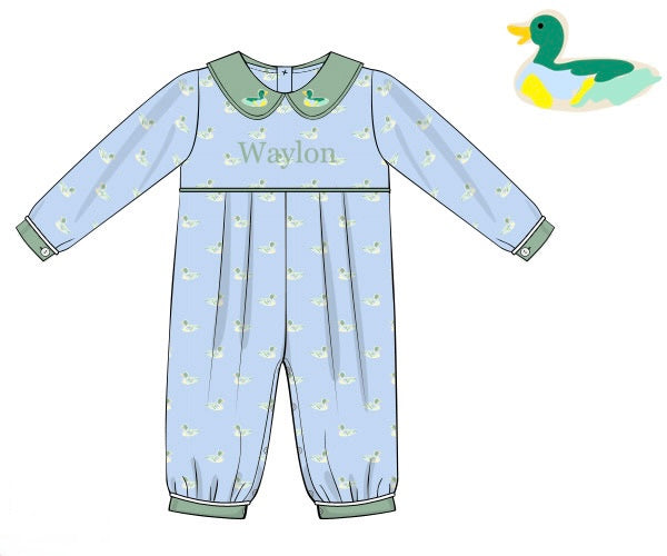 PRE ORDER Boys Mallards on a Pond Long Romper | ETA to LBS: DECEMBER