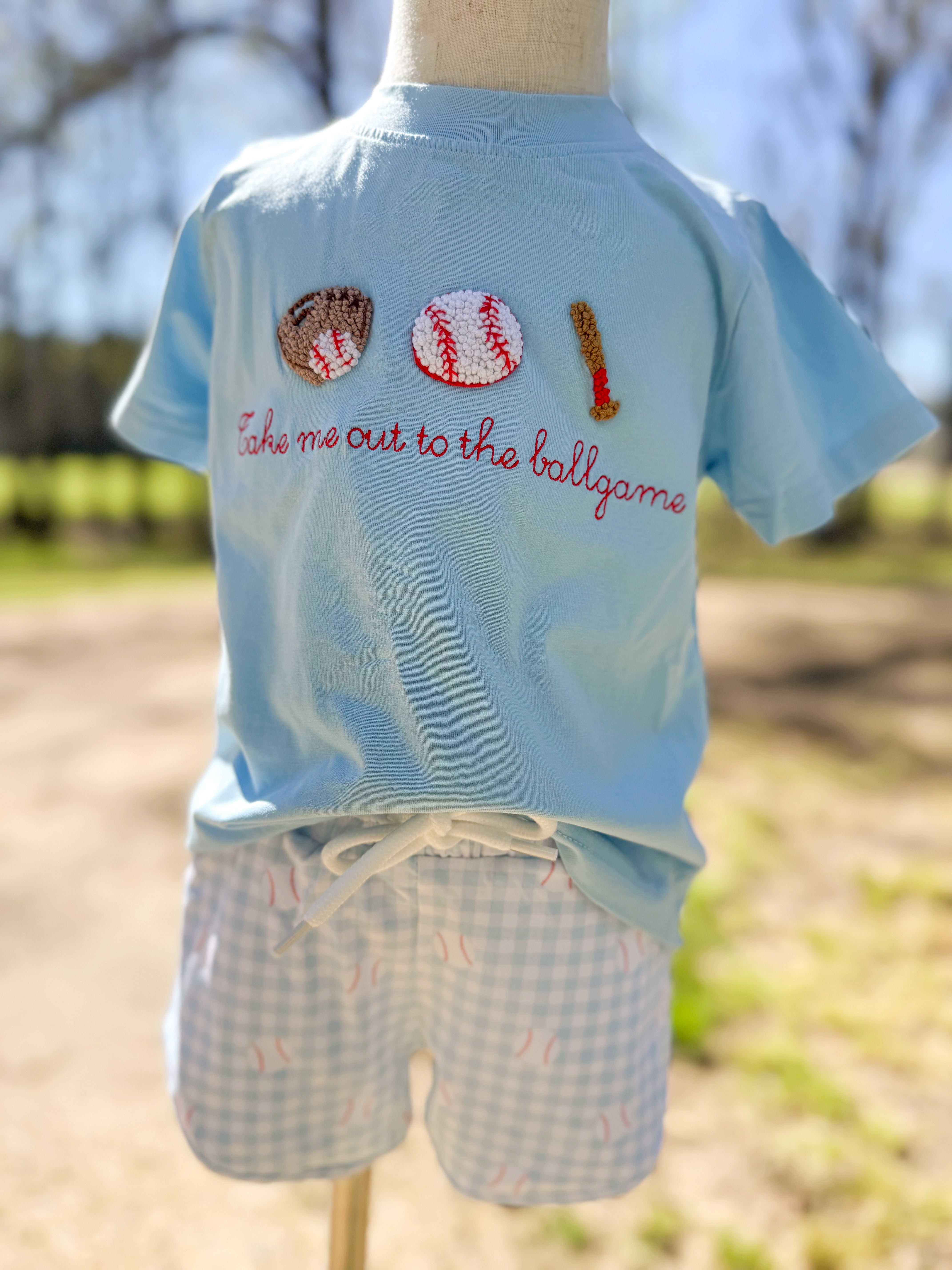Boys Take me out to the Ballgame French Knot Short Set