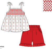 PRE ORDER Girls Smocked Cherry Pop Ruffle Short Set | ETA to LBS: APRIL