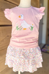 Girls Appliqué 2-Tops Skort Set