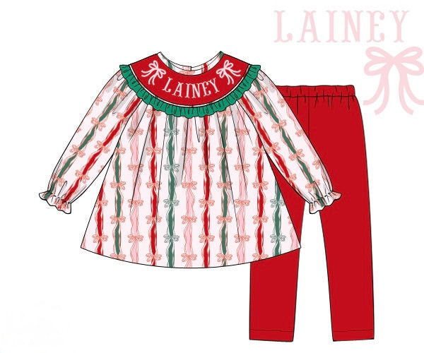 PRE ORDER Girls Custom Smock Merry & Bow Bright Legging Set | ETA to LBS: OCTOBER