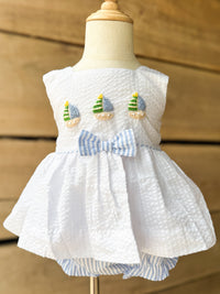 Girls French Knot Sailing Away Bloomer Set