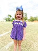 Purple Smocked Footballs and Bows Bloomer Set