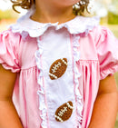 Girls Pink Pearl Hand Embroidered Footballs Ruffle Short Set