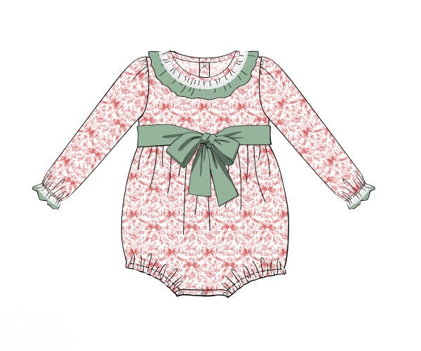 PRE ORDER Girls Red Christmas Bow Toile Bubble | ETA to LBS: OCTOBER