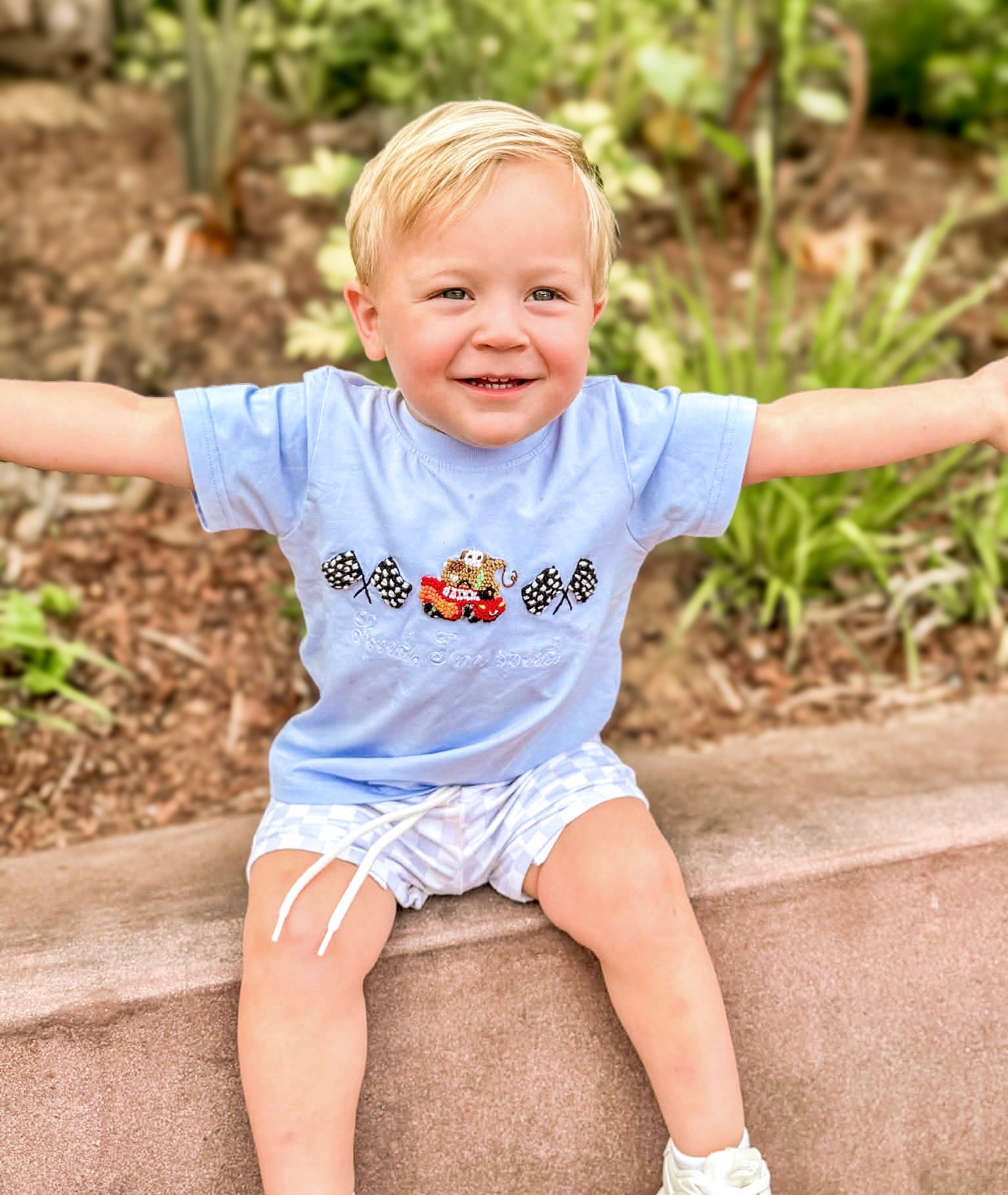 Boys French Knot Pit Stop Crew Short Set
