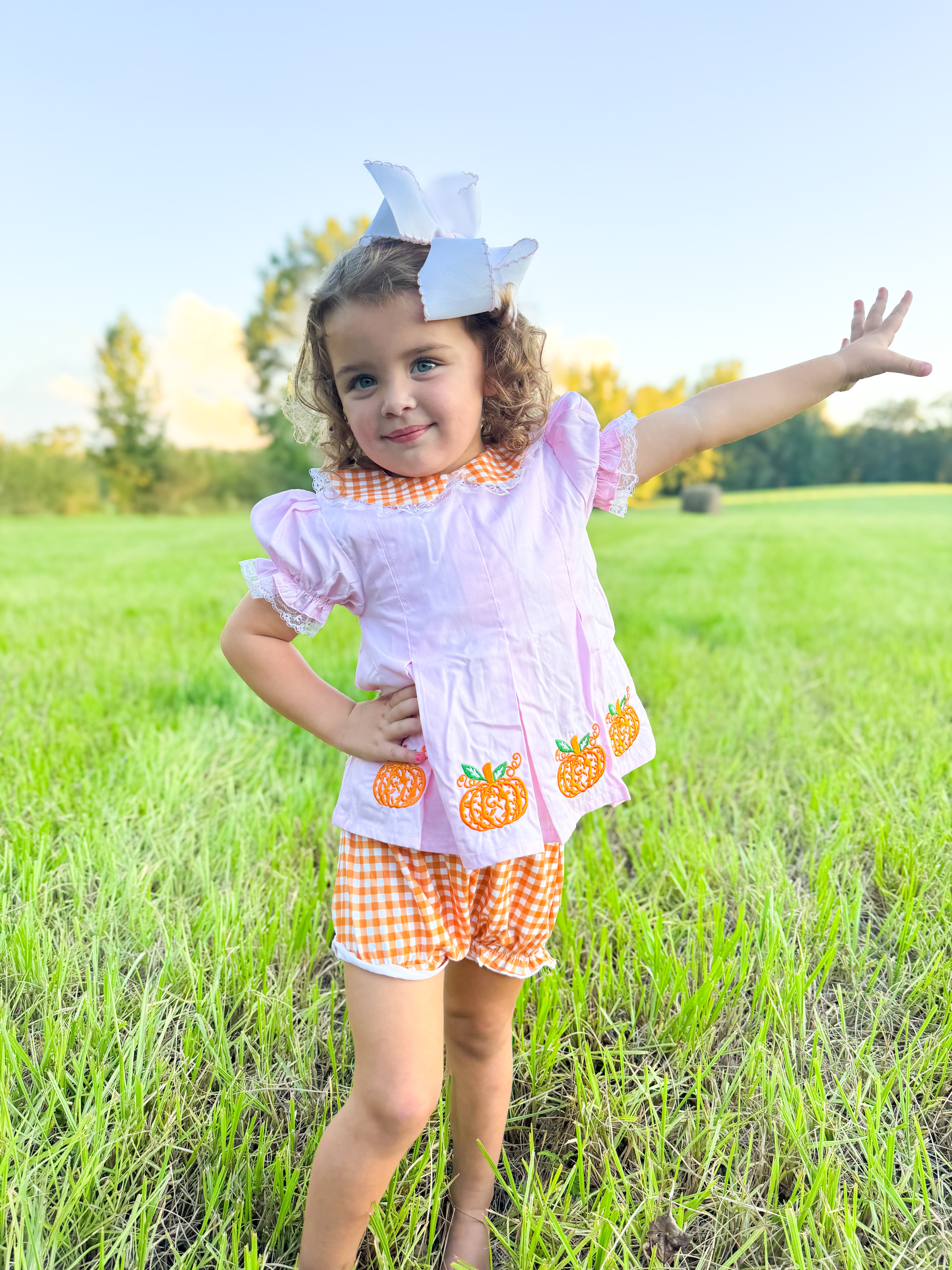 Girls Embroidered Curly Pumpkins Bloomer Set
