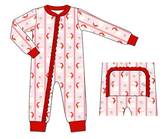 Girls Pink Santa Knit Pajama Zippy