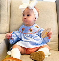 PRE ORDER Girls “Throw Back”Smocked Turkey Bloomer Set & Dress | ETA to LBS: SEPTEMBER