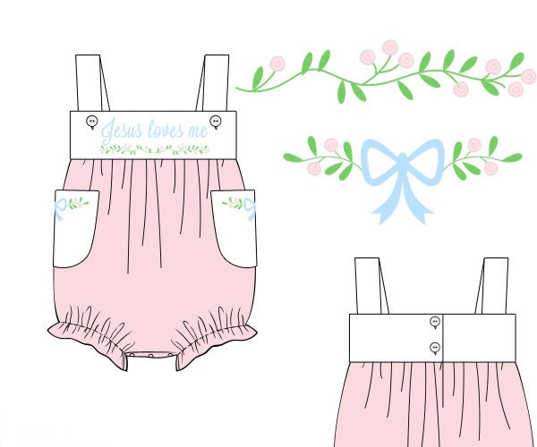 PRE ORDER Girls Embroidered Jesus Loves Me Bubble | ETA to LBS: APRIL