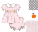 Girls Fancy Pumpkins Smocked Bloomer Set