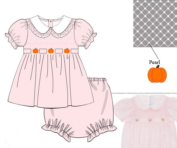 Girls Fancy Pumpkins Smocked Bloomer Set
