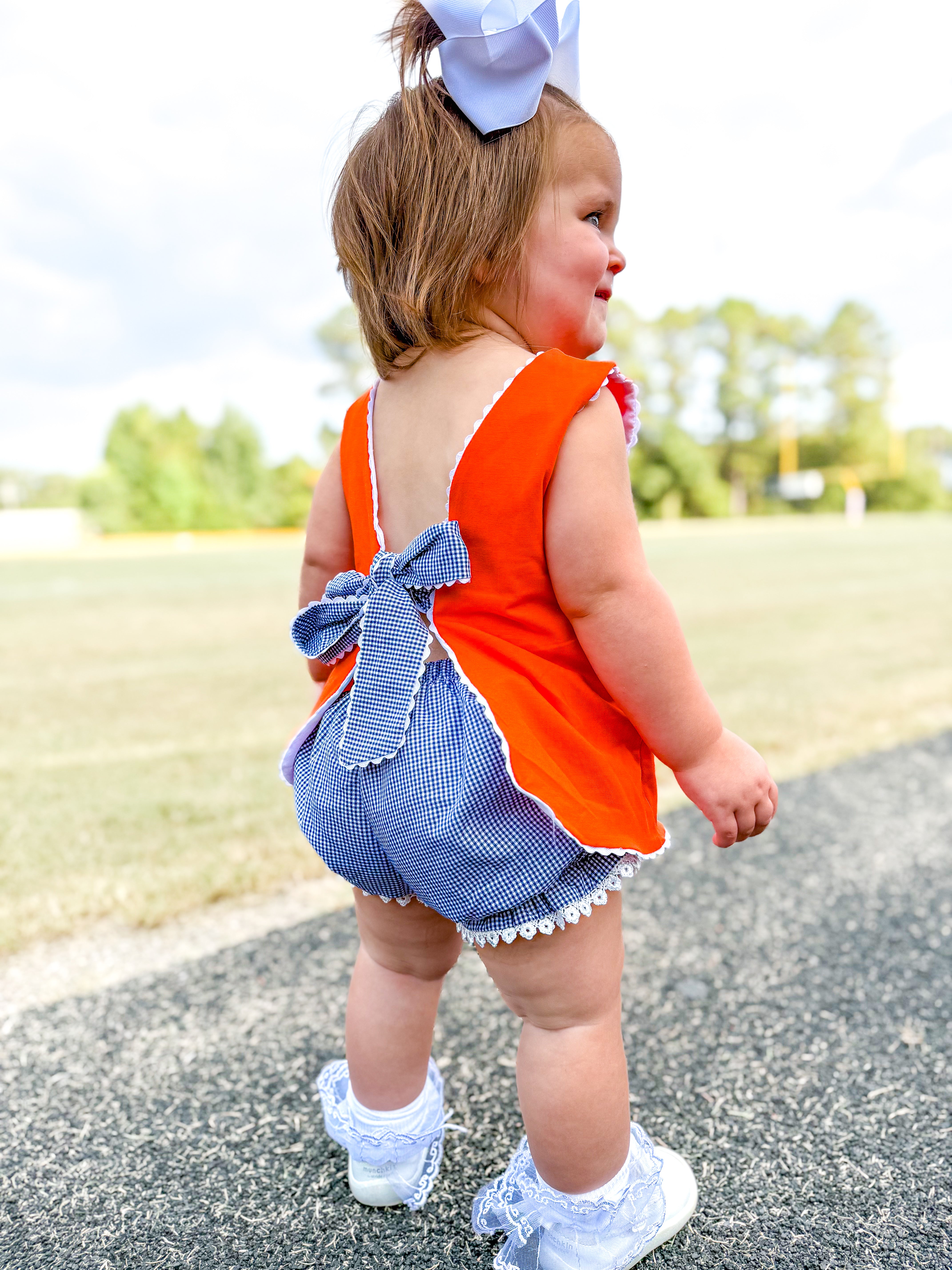 Orange & Navy French Knot Cheerleader Bloomer Set
