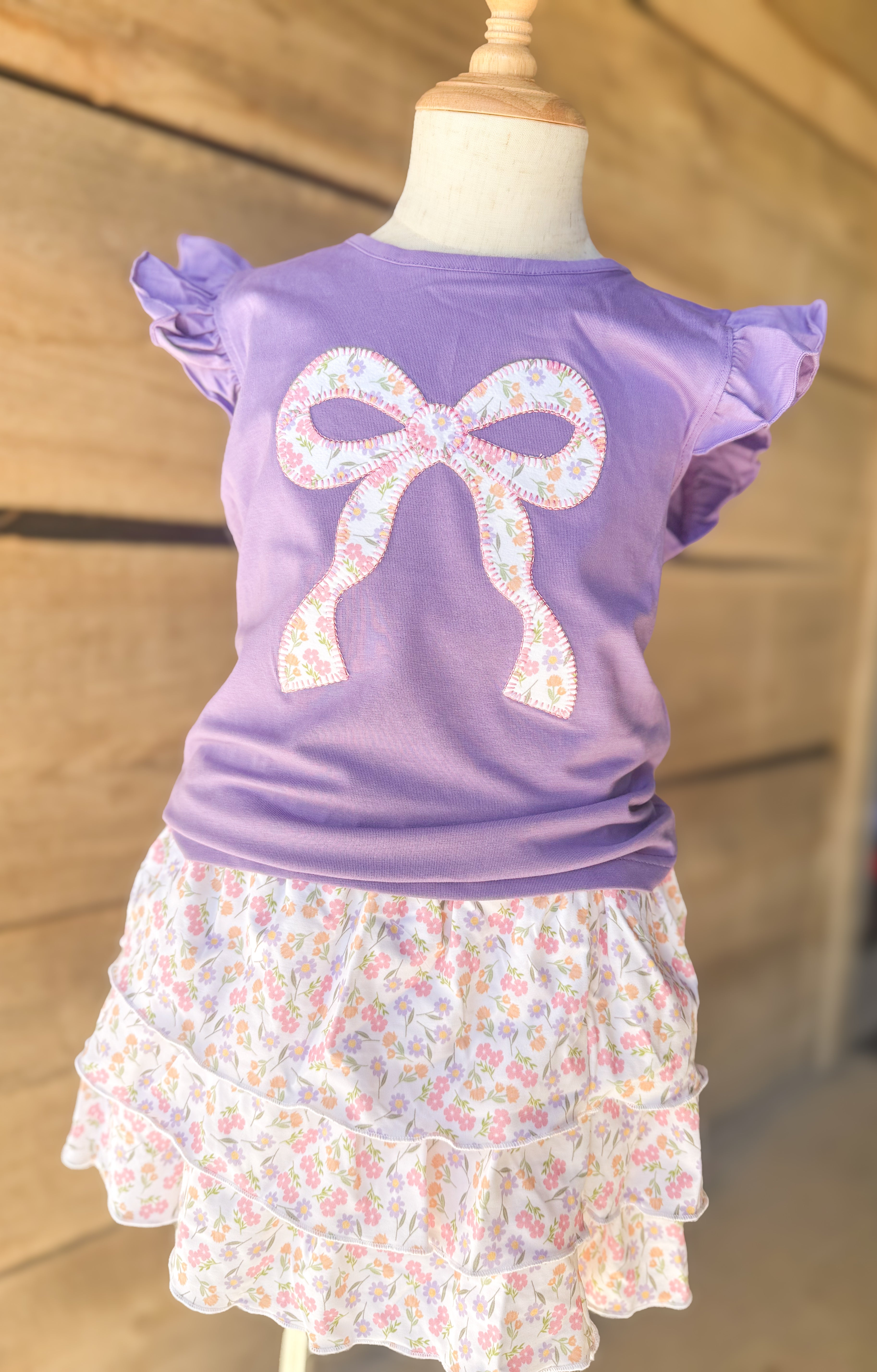 Girls Appliqué 2-Tops Skort Set