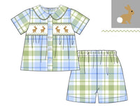 PRE ORDER Boys Smocked Here Comes Peter Cotton Tail Short Set | ETA to LBS: FEBRUARY