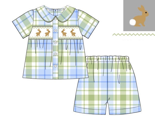 PRE ORDER Boys Smocked Here Comes Peter Cotton Tail Short Set | ETA to LBS: FEBRUARY