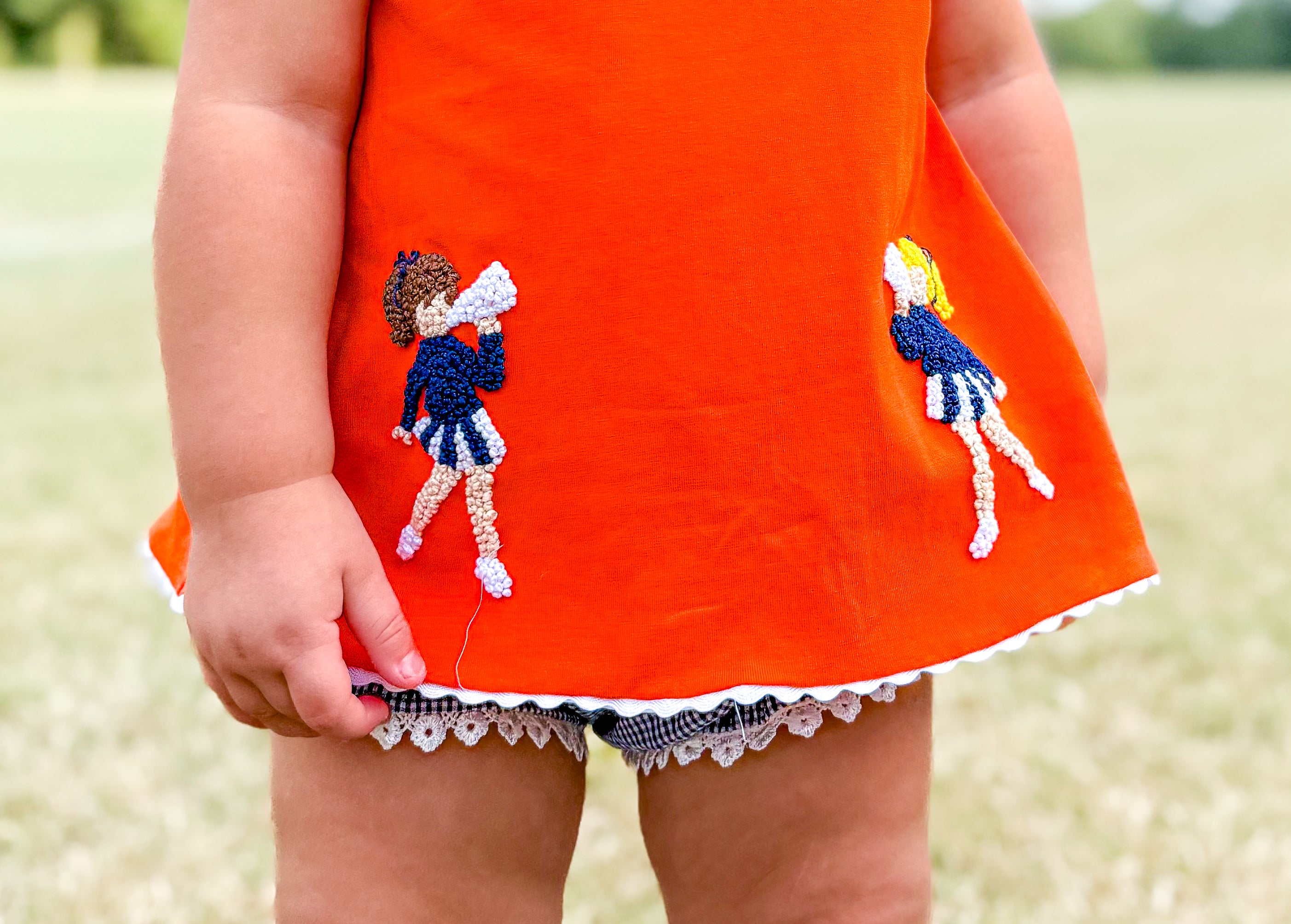 Orange & Navy French Knot Cheerleader Bloomer Set