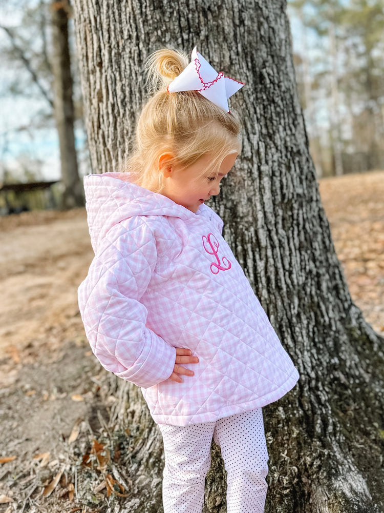 Girls Pink Gingham Coat