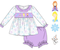 Girls Ice Princess Smocked Bloomer Set