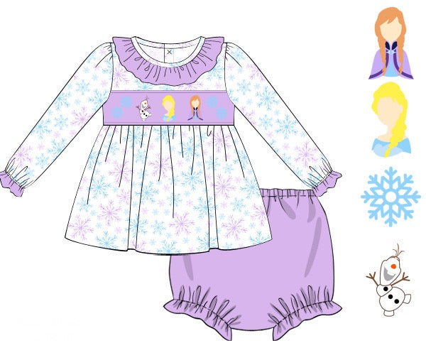 Girls Ice Princess Smocked Bloomer Set