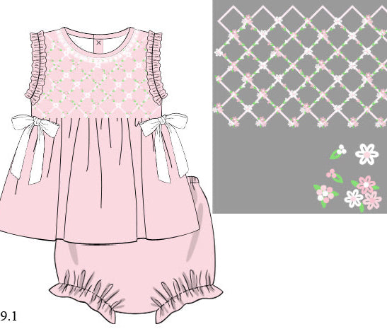 PRE ORDER Girls Floral Vines Heirloom Smocked Bloomer Set & Dress | ETA to LBS: LATE March