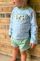 Boys Smocked Toy Friends 2-Piece Swim Trunk Set
