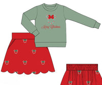 PRE ORDER Girls Embroidered Candy Cane Mouse Skort and Sweatshirt Set | ETA to LBS: OCTOBER