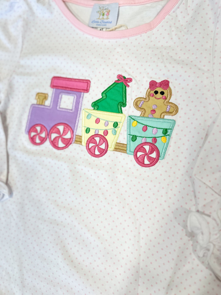 Girls Christmas Train Applique Knit Shirt