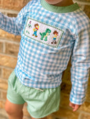 Boys Smocked Toy Friends 2-Piece Swim Trunk Set