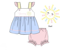 PRE ORDER Girls Embroidered and Beaded You are my Sunshine Bloomer Set & Dress | ETA to LBS: APRIL