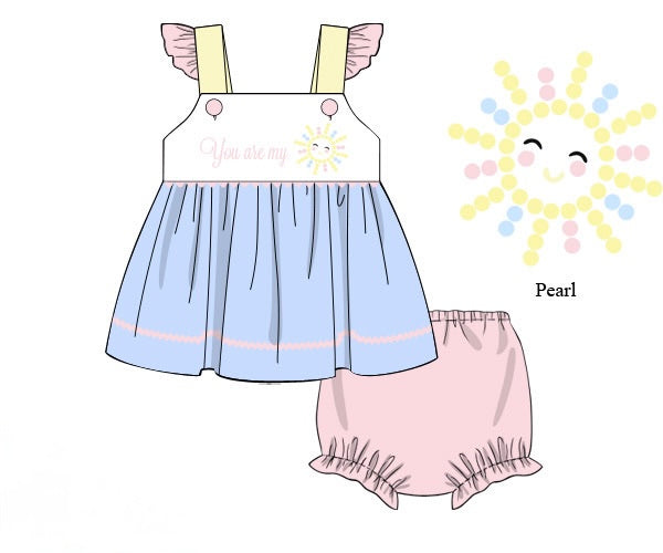 PRE ORDER Girls Embroidered and Beaded You are my Sunshine Bloomer Set & Dress | ETA to LBS: APRIL