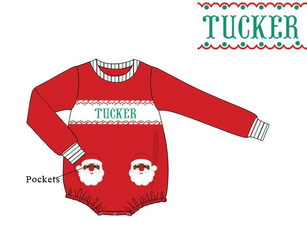 PRE ORDER Boys Custom Smock Dark Skin Santa Pocket Bubble | ETA to LBS: OCTOBER