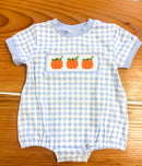 Boys Smocked Gingham Pumpkins Bubble