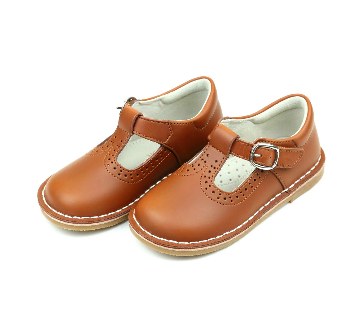 PRE ORDER Frances Cognac T-Strap Perforated Mary Jane