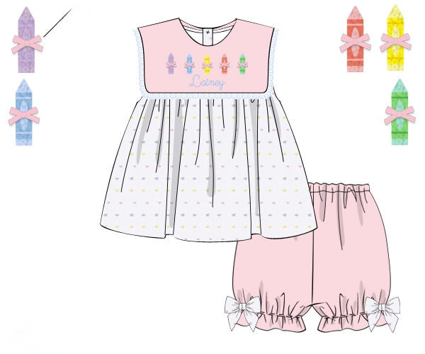 PRE ORDER Girls French Knot Crayons Bloomer Set & Dress | ETA to LBS: JUNE