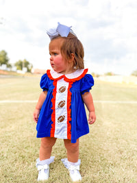 Orange/Royal Blue Pearl Hand Embroidered Footballs Bloomer Set