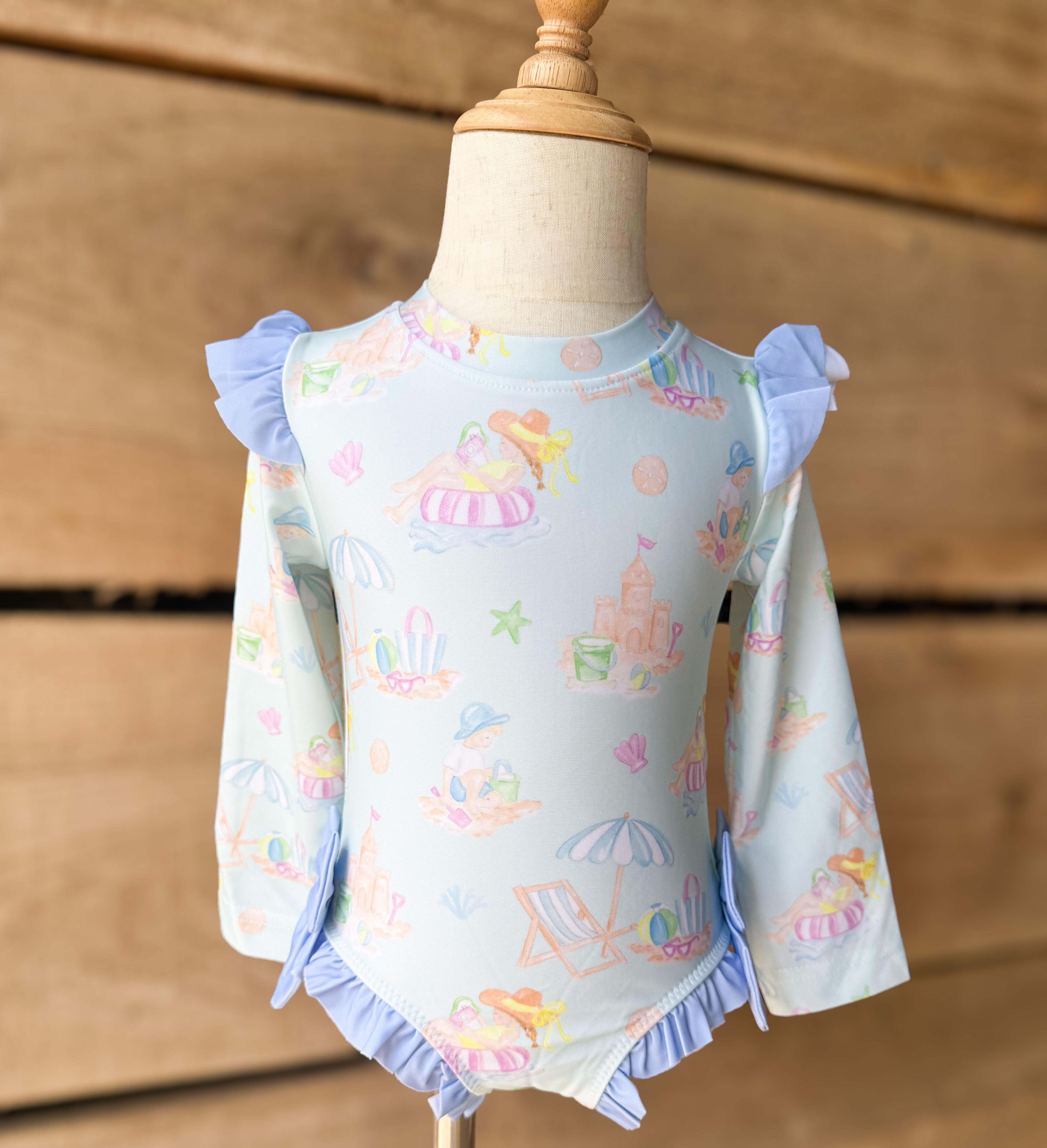Girls Mint Beach Day Long Sleeve Rashguard Swimsuit