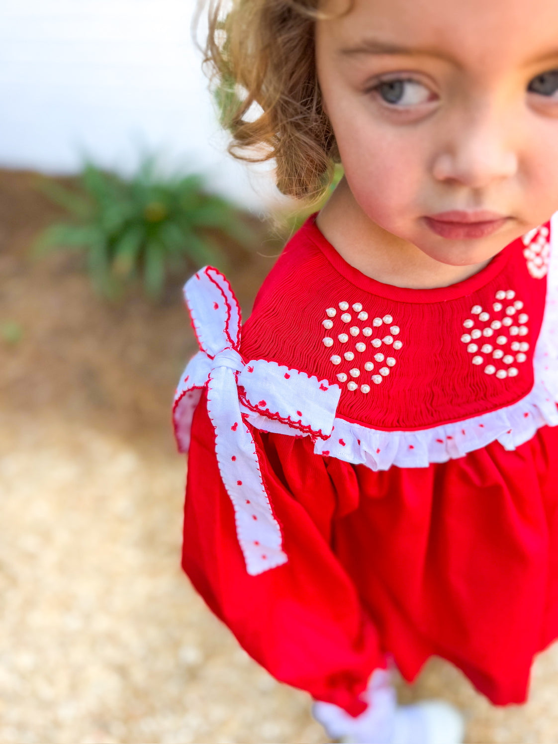 Girls Smocked Pearl Hearts Dress