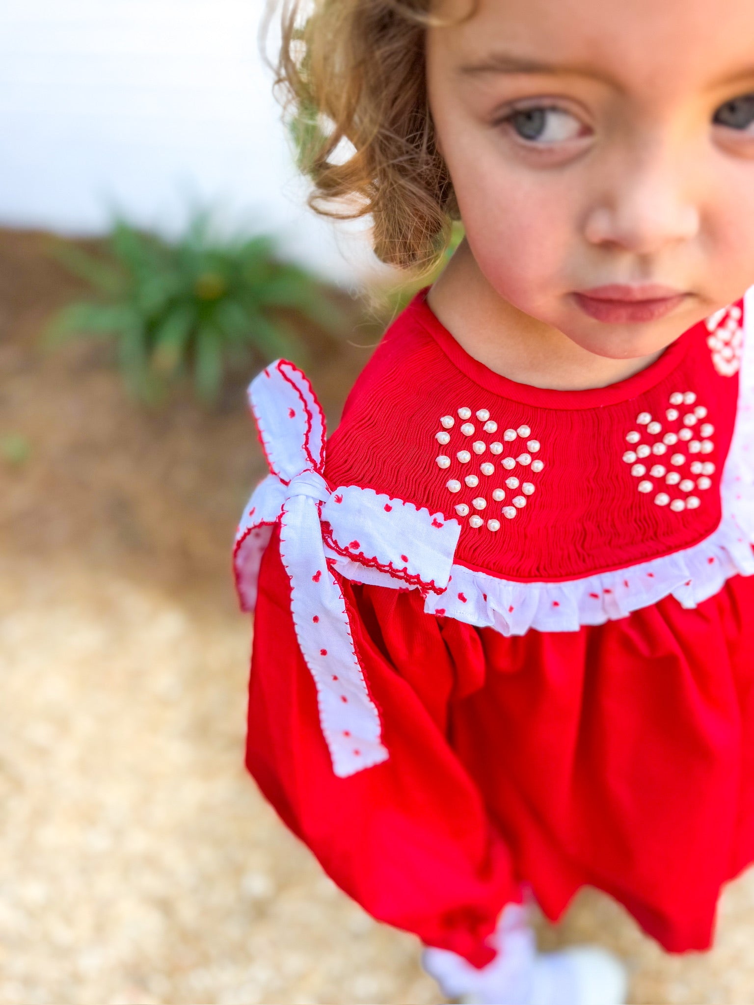 Girls Smocked Pearl Hearts Bloomer Set