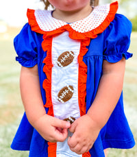 Orange/Royal Blue Pearl Hand Embroidered Footballs Bloomer Set