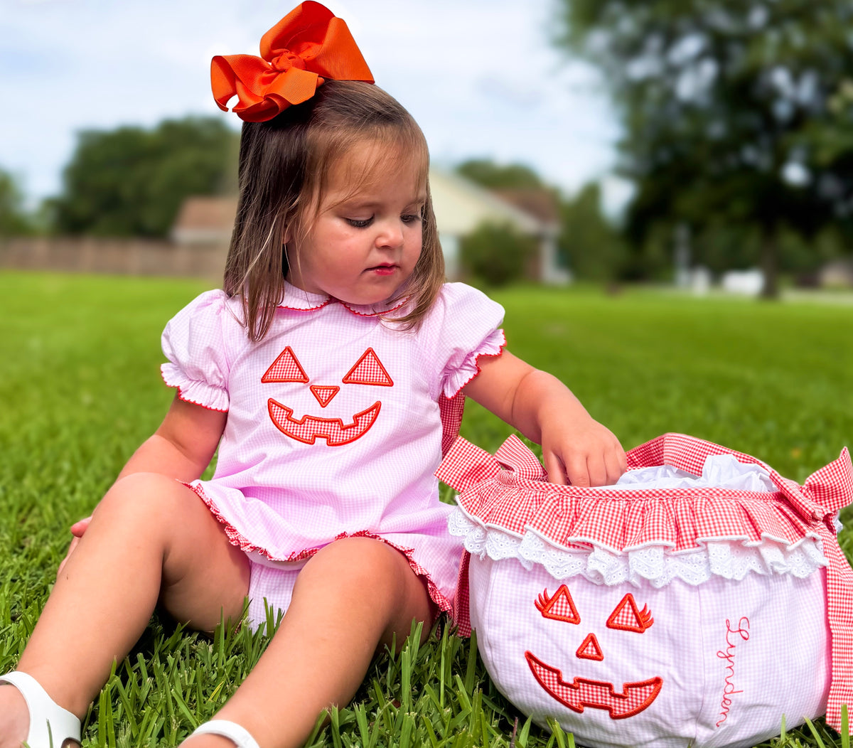 Girls Vintage Pumpkin Trick-or-Treat Bucket